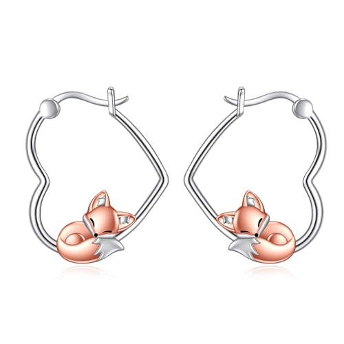 YFN Fuchs Ohrringe Sterling Silber Tier Herz Creolen baumeln Tropfen baumelnden niedlichen Fuchs Schmuck Geschenke für Damen von YFN