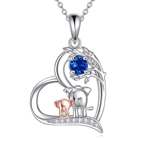 YFN September Geburtstag Halskette 925 Sterling Silber viel Glück Elefant Anhänger niedlich Tier Schmuck Geschenk Damen Mutter Ehefrau von YFN