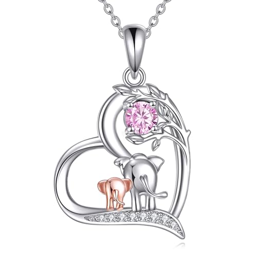 YFN Oktober Geburtstag Halskette 925 Sterling Silber viel Glück Elefant Anhänger niedlich Tier Schmuck Geschenk für Frau Mutter Ehefrau von YFN