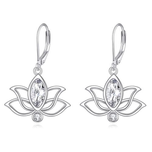 YFN Geburtsstein Lotus Ohrringe für Damen 925 Sterling Silber Lotus Hängend Ohrringe Blume Schmuck April Geburtstag Geschenk für Mädchen von YFN