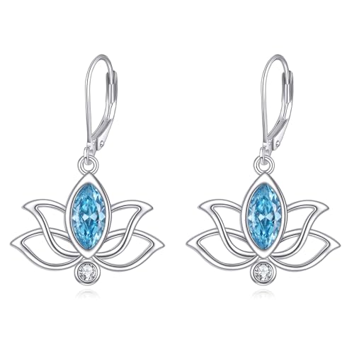 YFN Geburtsstein Lotus Ohrringe für Damen 925 Sterling Silber Lotus Hängend Ohrringe Blume Schmuck Dezember Geburtstag Geschenk für Mädchen von YFN