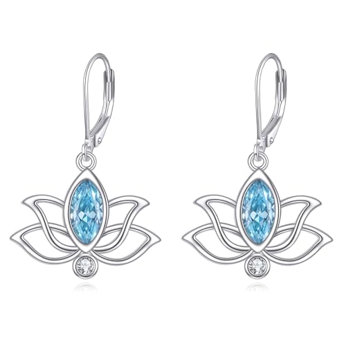 YFN Geburtsstein Lotus Ohrringe für Damen 925 Sterling Silber Lotus Hängend Ohrringe Blume Schmuck Marsch Geburtstag Geschenk für Mädchen von YFN