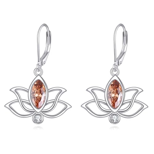 YFN Geburtsstein Lotus Ohrringe für Damen 925 Sterling Silber Lotus Hängend Ohrringe Blume Schmuck November Geburtstag Geschenk für Mädchen von YFN