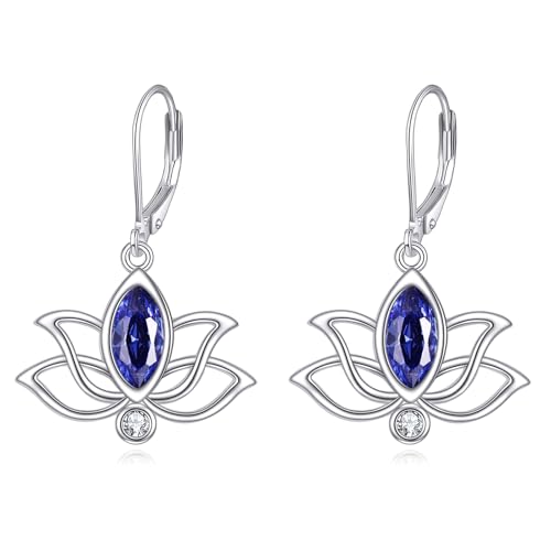 YFN Geburtsstein Lotus Ohrringe für Damen 925 Sterling Silber Lotus Hängend Ohrringe Blume Schmuck September Geburtstag Geschenk für Mädchen von YFN