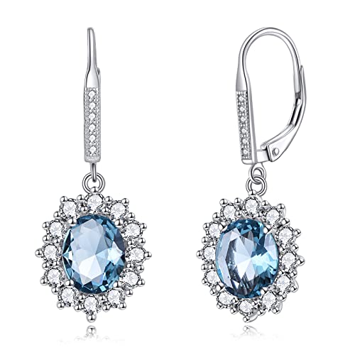 YFN Geburtsstein Ohrringe Sterling Silber Ovale Tropfen Baumeln Hebelarm Ohrringe Schmuck Geschenke für Damen (März) von YFN