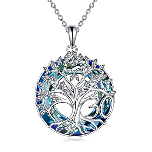 YFN 30th Geburtstag Geschenke für Frauen Sterling Silber Anhänger Baum des Lebens Blau Kristall Halskette Schmuck für Mama Oma von YFN