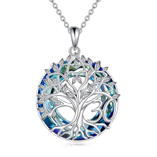 YFN Geschenke zum 30. Geburtstag für Frauen, Lebensbaum-Halskette aus Sterlingsilber mit blauem Kristall, Muttertag, Weihnachtsschmuck für Mutter, Ehefrau, Freundin (30th) von YFN