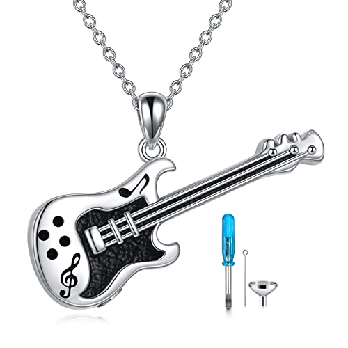 YFN Gitarre Urne Halskette Gitarre Einäscherungsschmuck für Asche Sterling Silber Gitarre Urne Memorial Halskette Keepsake Musik Schmuck für Männer Frauen Mädchen Jungen von YFN