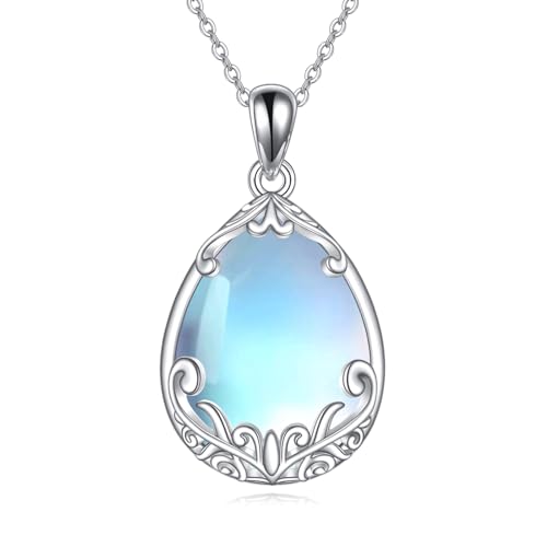 YFN Halskette Mondstein Fledermaus Sterling Silber Keltische Fledermaus Anhänger Kette Irischer Schmuck Halloween Geschenke für Damen Mädchen (2) von YFN