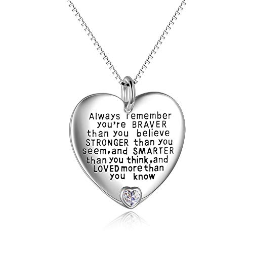 YFN Halskette mit Anhänger aus Sterlingsilber mit Aufschrift "Always Remember You are Braver Than You Believe", inspirierendes Geschenk von YFN