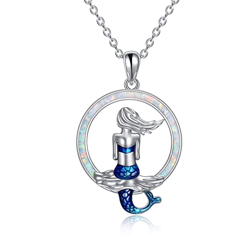 YFN Halskette mit Meerjungfrauen-Anhänger, Sterlingsilber, Opal-Mond-Halskette, Schmuck, Geschenk für Frauen, Teenager, Mädchen, Freundin, Tochter am Geburtstag, Weihnachten von YFN