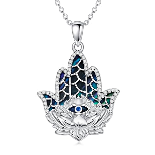 YFN Hamsa Fatima Halskette 925 Sterling Silbe Lotus Anhänger Halskette Hand der Fatima Abalone Schmuck Geschenk für Damen YFN Hamsa Fatima Halskette 925 Sterling Silbe Lotus Anhänger Halskette Hand der Fatima Abalone Schmuck Geschenk für Damen von YFN