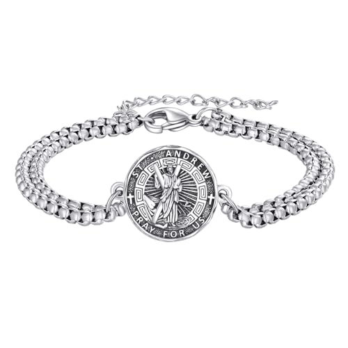 YFN Heiliger Andreas Armband Sterling Silber Religiöser Beschützer Armband St Andrew Schmuck Saint Andrew Geschenke für Damen Herren von YFN