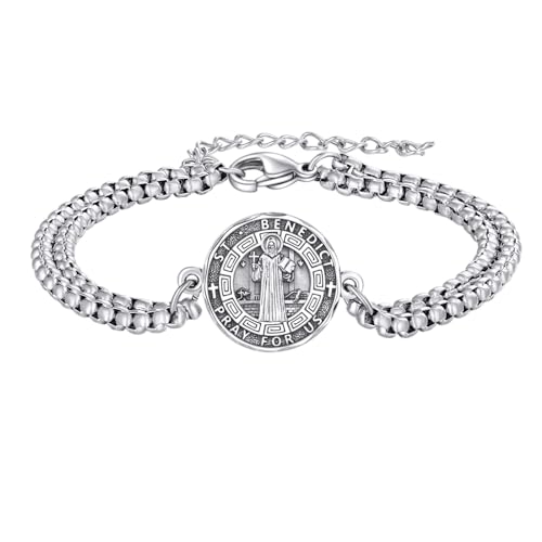 YFN Heiliger Benedikt Armband Sterling Silber Religiöser Beschützer Armband St Benedict Schmuck Saint Benedict Geschenk für Damen Herren von YFN