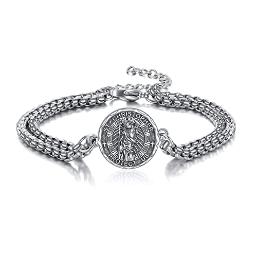 YFN Heiliger Christopherus Armband Sterling Silber Religiöser Beschützer Armband St Christopher Schmuck Geschenk für Damen Herren von YFN
