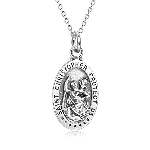 YFN Heiliger Christopherus Kette Sterling Silber HL Christopherus Anhänger Halskette Amulett Medaille Saint Christopher Schmuck für Damen Mädchen von YFN