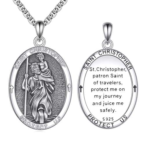 YFN Heiliger Christophorus Halskette 925 Sterlingsilber St. Christophorus Anhänger Schutzpatron der Reisenden Medaillon Hypoallergener Religiöser Schmuck Geschenk für Männer & Frauen YFN Heiliger Christophorus Halskette 925 Sterlingsilber St. Christophorus Anhänger Schutzpatron der Reisenden Medaillon Hypoallergener Religiöser Schmuck Geschenk für Männer & Frauen von YFN