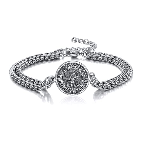 YFN Heiliger Florian Armband Sterling Silber Religiöser Beschützer Armband St Florian Schmuck Feuerwehrmann Geschenke für Damen Herren von YFN