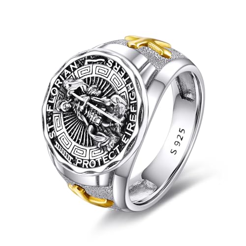 YFN Heiliger Florian Ringe 925 Sterling Silber Religiöser Beschützer Ring St. Florian Schmuck Geschenke für Damen Herren(St. Florian 8) von YFN
