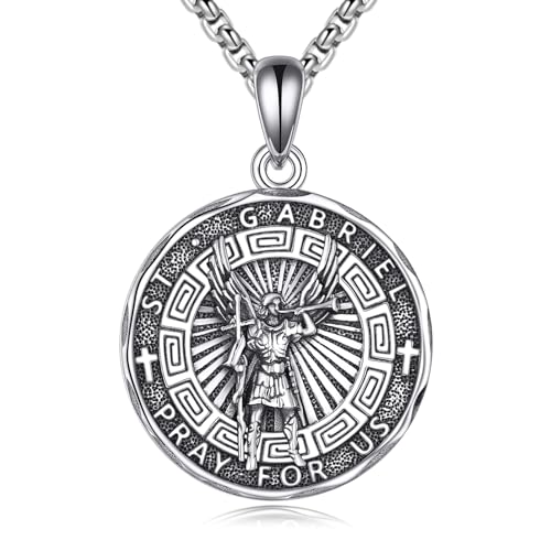 YFN Heiliger Gabriel Halskette Sterling Silber Religiöser Beschützer Anhänger St Gabriel Erzengel Schmuck Saint Gabriel Geschenke für Damen Herren von YFN