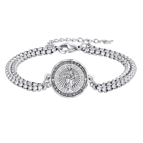 YFN Heiliger Josef Armband Sterling Silber Religiöse Beschützer Armband St Joseph Schmuck Saint Joseph Geschenke für Damen Herren von YFN