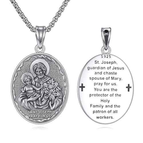 YFN Heiliger Joseph Halskette für Männer 925 Sterlingsilber St. Joseph Anhänger mit 22 Zoll Kette Schutzpatron der Arbeiter & Familien Medaillon Halskette Schmuck Geschenk für Weihnachten, Vatertag YFN Heiliger Joseph Halskette für Männer 925 Sterlingsilber St. Joseph Anhänger mit 22 Zoll Kette Schutzpatron der Arbeiter & Familien Medaillon Halskette Schmuck Geschenk für Weihnachten, Vatertag von YFN