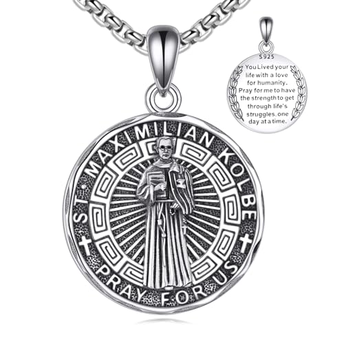 YFN Heiliger Maximilian Kolbe Halskette Sterling Silber Religiöse Beschützer Anhänger St Maximilian Kolbe Schmuck Geschenke für Damen Herren von YFN
