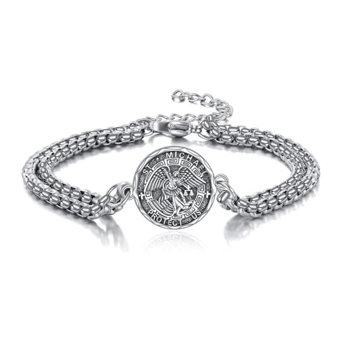 YFN Heiliger Michael Armband Sterling Silber Religiöser Beschützer Armband St Michael Erzengel Schmuck Geschenk für Damen Herren von YFN