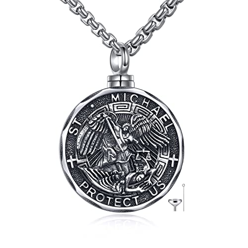 YFN Heiliger Michael Urne Halskette für Asche Sterling Silber Religiöser Beschützer Kremation Anhänger St Michael Erzengel Schmuck Geschenke für Damen Herren von YFN