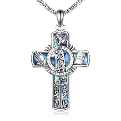 YFN Heiliger Peregrinus Kreuz Halskette Sterling Silber Religiöser Beschützer Anhänger St Peregrine Schmuck Saint Peregrine Geschenke für Damen Herren YFN Heiliger Peregrinus Kreuz Halskette Sterling Silber Religiöser Beschützer Anhänger St Peregrine Schmuck Saint Peregrine Geschenke für Damen Herren von YFN
