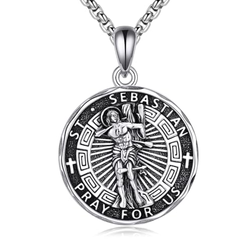 YFN Heiliger Sebastian Halskette Sterling Silber Religiöser Beschützer Anhänger St Sebastian Schmuck Saint Sebastian Geschenke für Damen Herren von YFN