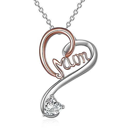 YFN Herz Halskette Sterling Silber Liebe Mama Anhänger Schmuck Liebe U Geschenke für ihre Frau Mama Frauen zum Jahrestag Geburtstag Weihnachten (Mum) von YFN