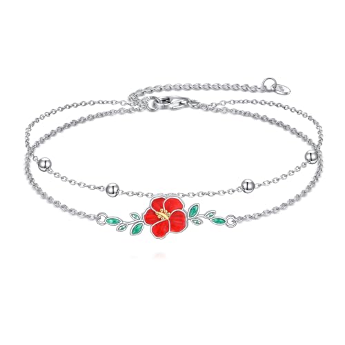 YFN Hibiskus Blume Armband 925 Sterling Silber Hibiskusblüte Armband Mode Blume Schmuck Geburtstag Geschenk für Damen Mutter Großmutter von YFN