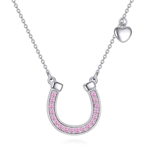 YFN Hufeisen Halskette 925 Sterling Silber Geburtsstein Anhänger Pferde Schmuck Geburtstags Geschenk für Damen Mädchen (Oktober) von YFN