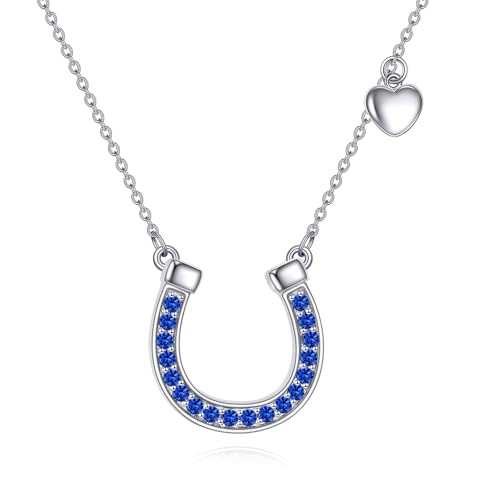 YFN Hufeisen Halskette 925er Sterling Silber Geburtsstein Anhänger Pferde Schmuck Geburtstags Geschenk für Damen Mädchen (September) von YFN