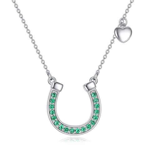 YFN Hufeisen Halskette 925er Sterling Silber Geburtsstein Anhänger Pferde Schmuck Geburtstags Geschenk für Damen Mädchen(Mai) von YFN
