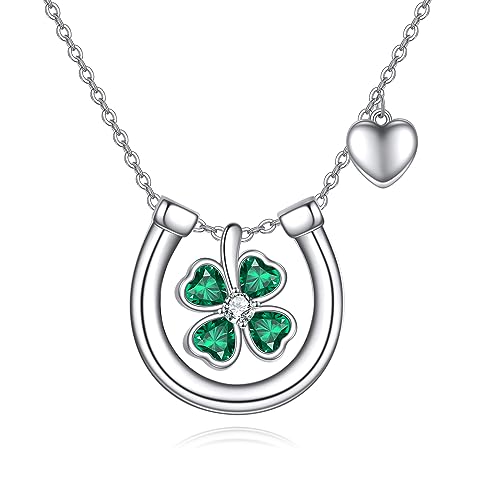 YFN Hufeisen Halskette 925 Sterling Silber Pferde Anhänger Modeschmuck Geschenke für Damen Mädchen (Klee Hufeisen) von YFN