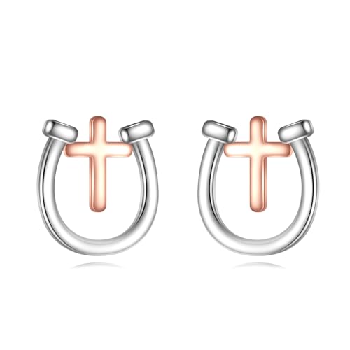 YFN Hufeisen Kreuz Ohrstecker 925 Sterling Silber Rose Gold Kreuz Ohrring Pferd Schmuck Geschenk für Frauen Mädchen YFN Hufeisen Kreuz Ohrstecker 925 Sterling Silber Rose Gold Kreuz Ohrring Pferd Schmuck Geschenk für Frauen Mädchen von YFN
