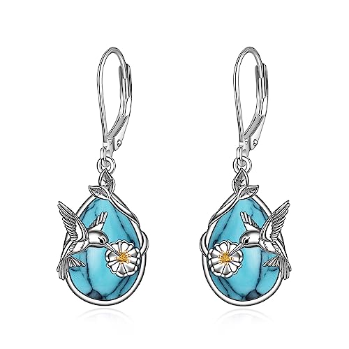 YFN Hummingbird Ohrringe für Frauen Sterling Silber Larimar Leverback baumeln Ohrringe Schmuck für Mädchen (Türkis) von YFN