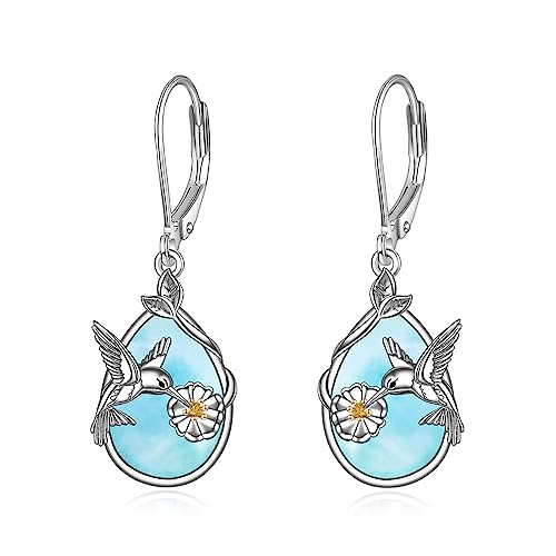 YFN Hummingbird Ohrringe für Frauen Sterling Silber Larimar Leverback baumeln Ohrringe Schmuck für Mädchen (larimar) von YFN