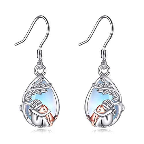 YFN Hund Ohrringe 925 Sterling Silber Teardrop Mondstein Tier Hund Ohrringe Hundeschmuck Geschenke für Frauen Mädchen Haustierliebhaber von YFN