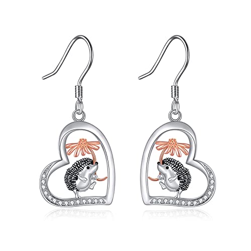 YFN Igel Geschenke für Frauen Sterling Silber Sonnenblume Tier Herz Tropfen Ohrringe Geburtstag Geschenk für sie (YFN Igel) von YFN