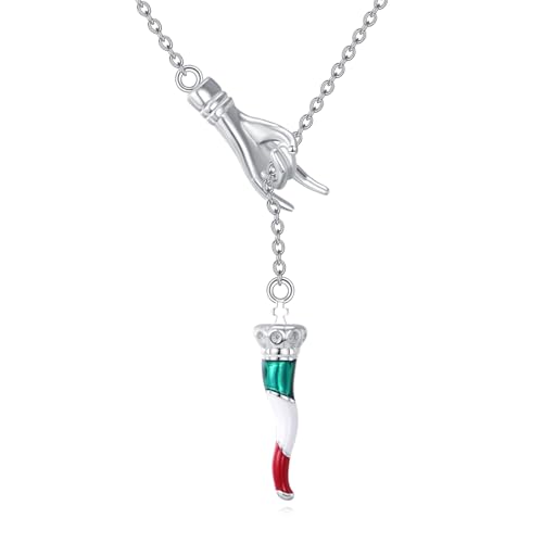 YFN Italienische Horn Hand Halskette Sterling Silber für Frauen Cornicello und Mano Cornuto Anhänger Halskette Viel Glück Italienisch Amulett Anhänger Schmuck Geschenke von YFN