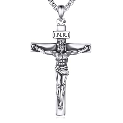 YFN Jesus Kruzifix Halskette 925 Sterlingsilber für Männer & Frauen - Detaillierter 3D Korpus Anhänger, 22"+2" Verstellbare Kette, Katholisches Christliches Geschenk für Taufe Kommunion Firmung YFN Jesus Kruzifix Halskette 925 Sterlingsilber für Männer & Frauen - Detaillierter 3D Korpus Anhänger, 22"+2" Verstellbare Kette, Katholisches Christliches Geschenk für Taufe Kommunion Firmung von YFN
