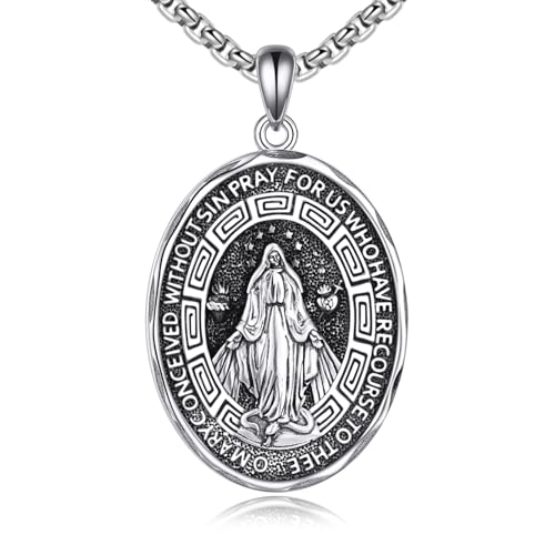 YFN Jungfrau Maria Oval Halskette Sterling Silber Religiöse Beschützer Kette Anhänger Virgin Maria Schmuck Geschenke für Damen Herren YFN Jungfrau Maria Oval Halskette Sterling Silber Religiöse Beschützer Kette Anhänger Virgin Maria Schmuck Geschenke für Damen Herren von YFN