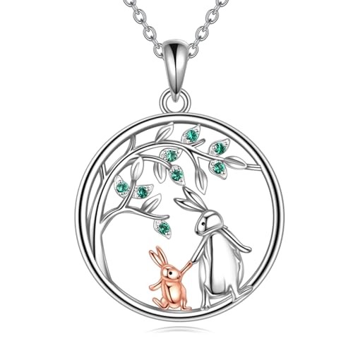 YFN Kaninchen Halskette 925 Sterling Silber Hase Anhänger Mutter Tochter Schmuck Geschenk für Damen Mutter von YFN