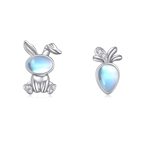 YFN Kaninchen Ohrringe Hasen Ohrringe 925 Sterling Silber Asymmetrische Mondstein Hase Karotte Ohrstecker Ostern Schmuck Geschenke für Mädchen Frauen von YFN