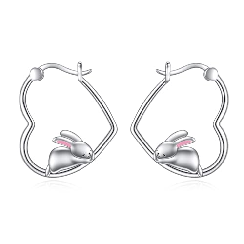 YFN Kaninchen Ohrringe Sterling Silber Tier Herz Creolen Hängen Tropfen Baumeln Niedlich Hase Schmuck Geschenke für Damen von YFN