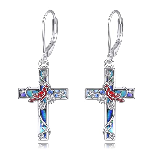 YFN Kardinalkreuz Ohrringe für Damen 925 Sterling Silber Abalone-Muschelkreuz Ohrringe Hängend Kardinal Ohrringes Tropfen Schmuck Geschenk für Damen YFN Kardinalkreuz Ohrringe für Damen 925 Sterling Silber Abalone-Muschelkreuz Ohrringe Hängend Kardinal Ohrringes Tropfen Schmuck Geschenk für Damen von YFN