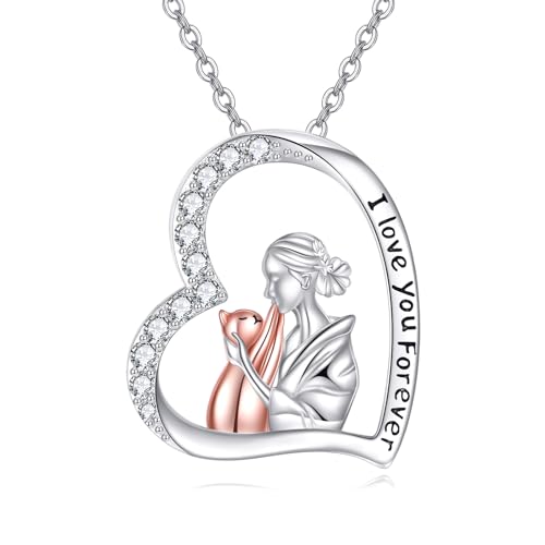 YFN Katze Kette Sterling Silber Katze Anhänger Halskette Mädchen Katze Halskette Katze Schmuck für Frauen Katze Geschenk für Mutter Tochter von YFN